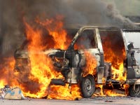 van burning after a terrorist attack